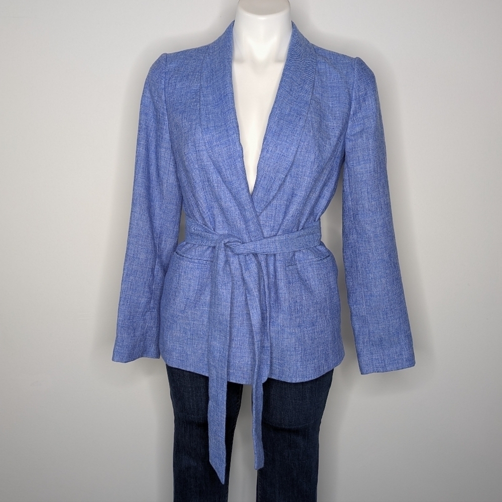 NWT Banana Republic Blue Long Sleeve Tie Closure Linen Blend Business Jacket 2